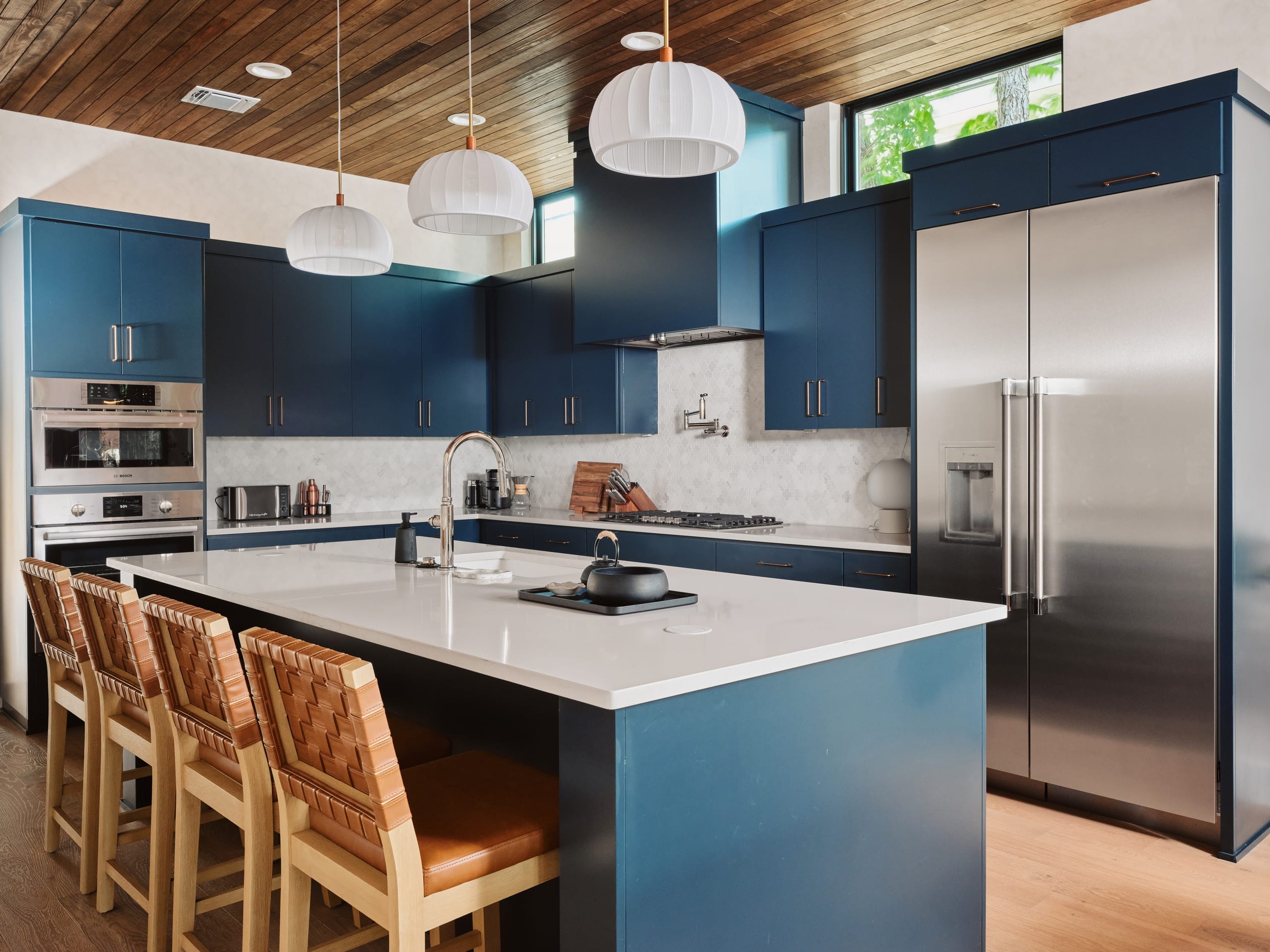 The chef's kitchen with island seating